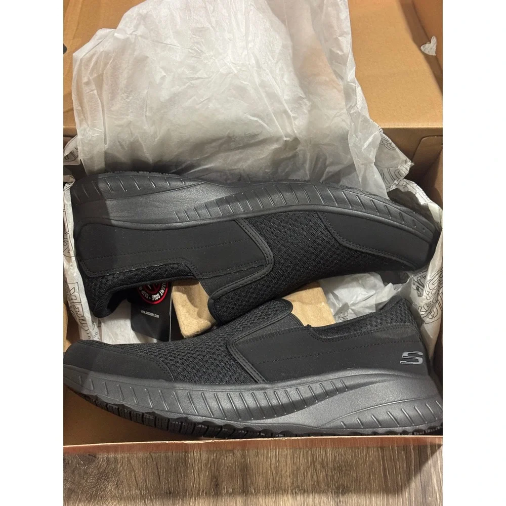 Skechers Work Men 13 Squad Chaos SR Urgran Slip Resistant Shoes Black 200273/BLK